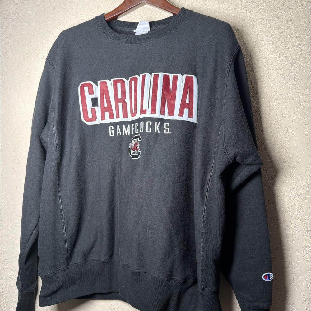 S. Carolina Gamecocks Men Reverse Weave Large Black Crewneck Fleece Embroidered